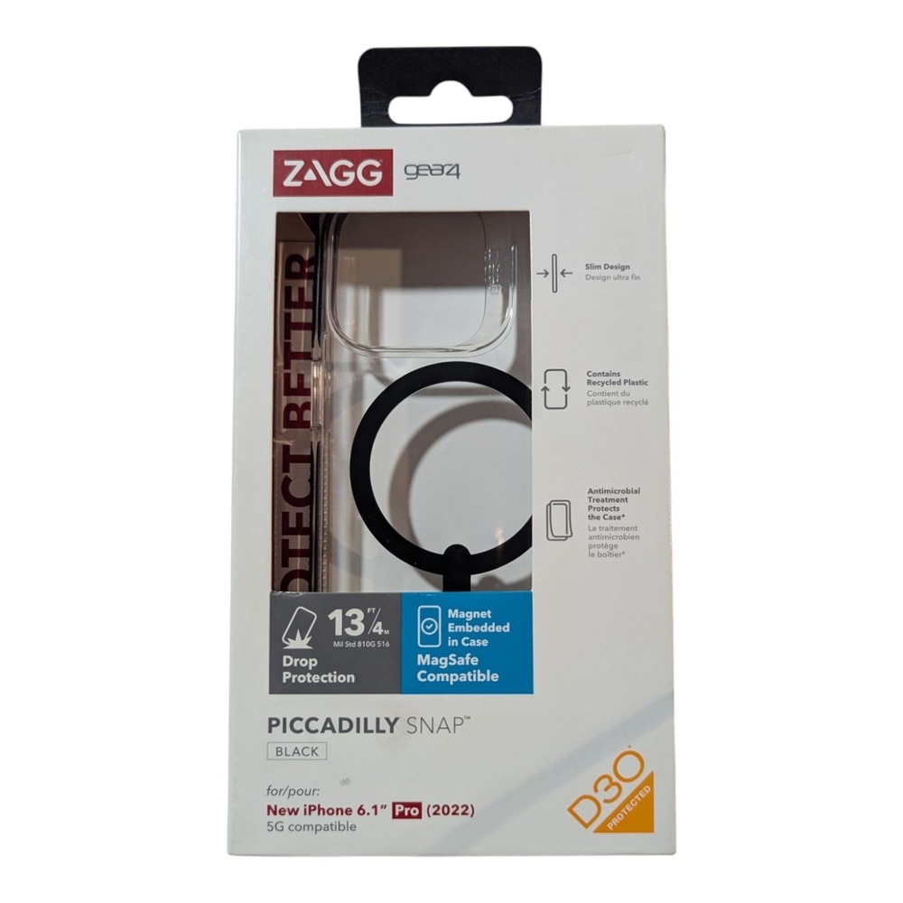 E9. ZAGG Gear4 Piccadilly Snap Black Case MagSafe for iPhone 14 Pro - Clear